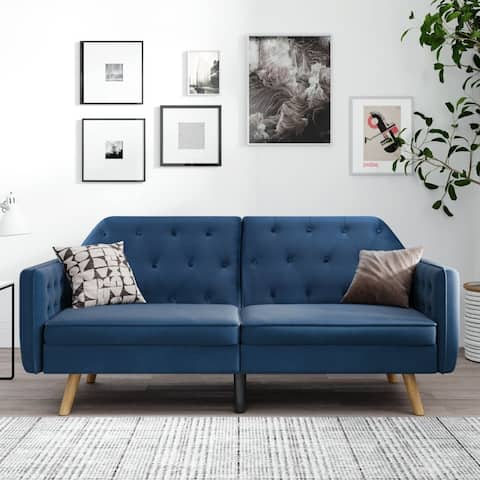 Futon Sofa Bed, Velvet Upholstered Modern Convertible Folding Futon Lounge Couch for Living Space, Apartment, and Dorm