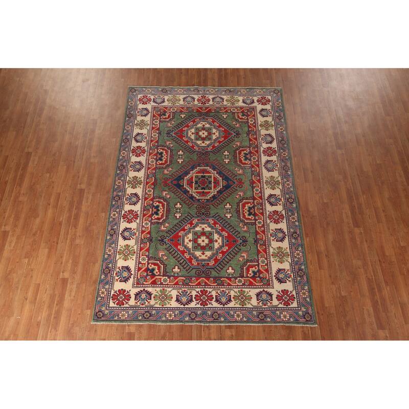 Green Kazak Area Rug Hand-Knotted Wool Carpet - 6'5" x 9'8"