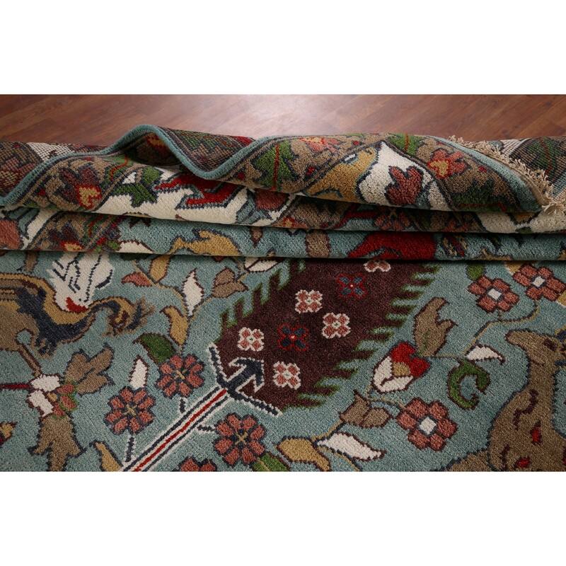 Animals Hunting Design Ziegler Indian Area Rug Handmade Wool Carpet - 8'11" x 11'10"