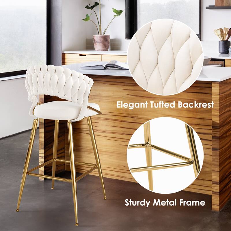 25.2" Modern Velvet Counter Stool with Gold Accents, Ergonomic Design & Plush Seat for Kitchen Island & Bar