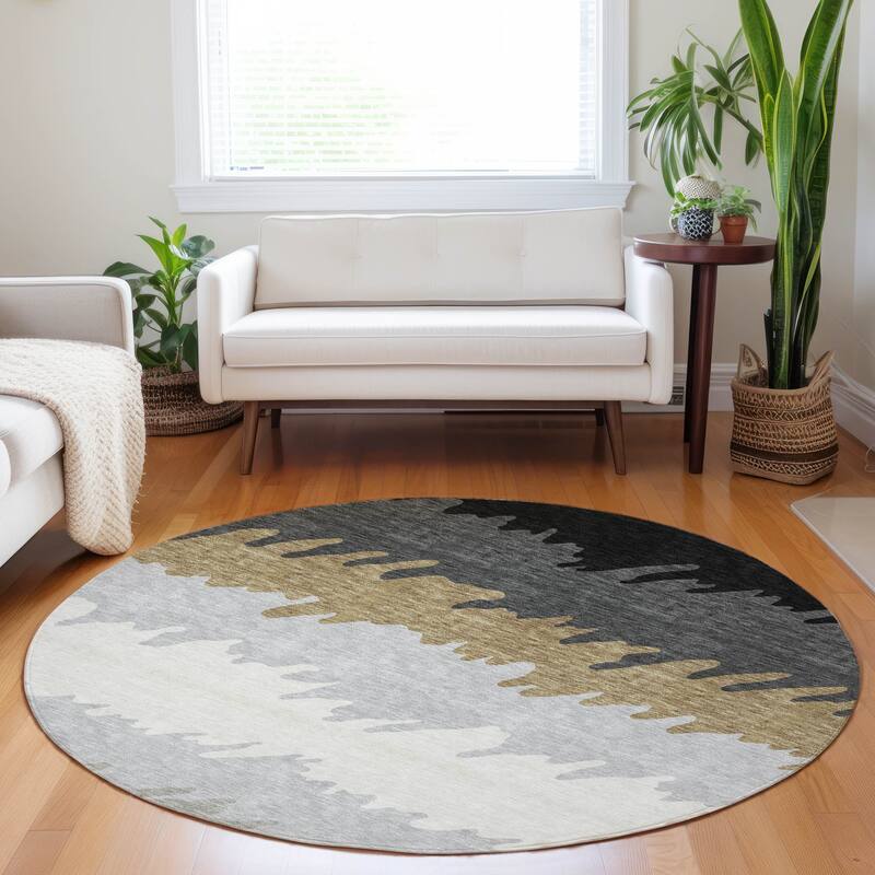 Premium Washable Super Soft Modern Ombre Mayfield Rug - Black - 8' x 8' - Round