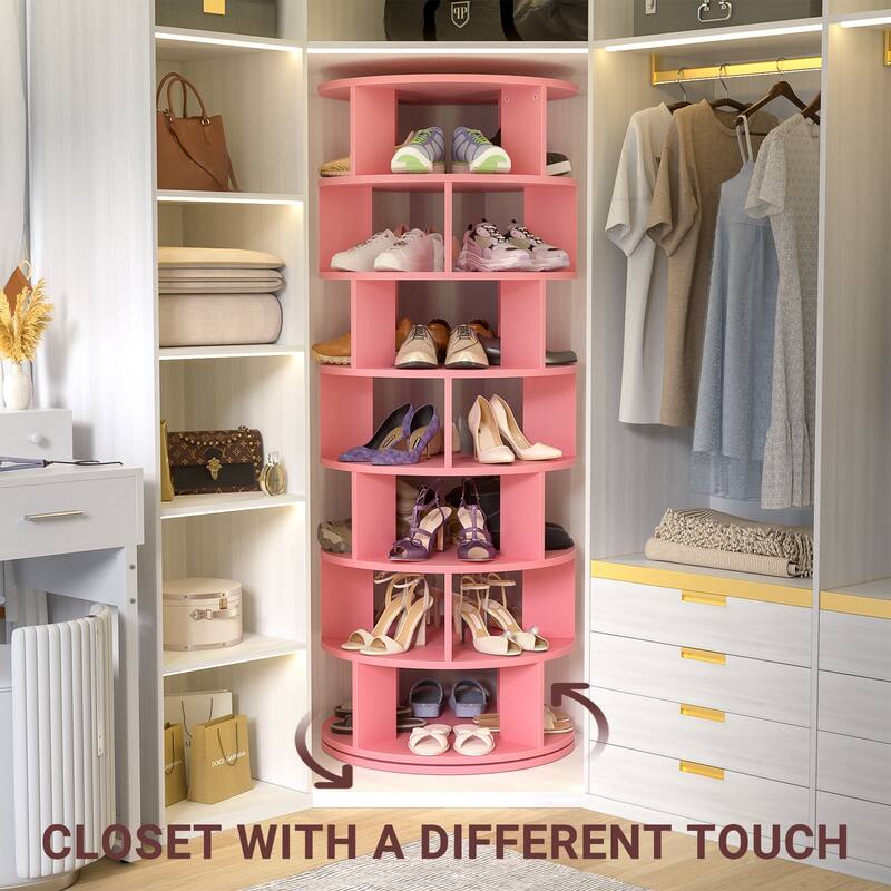 Cimly 7-tier Rotating Shoe Rack Tower, 32-pair Spinning Display Round Shoe Organizer for Closet