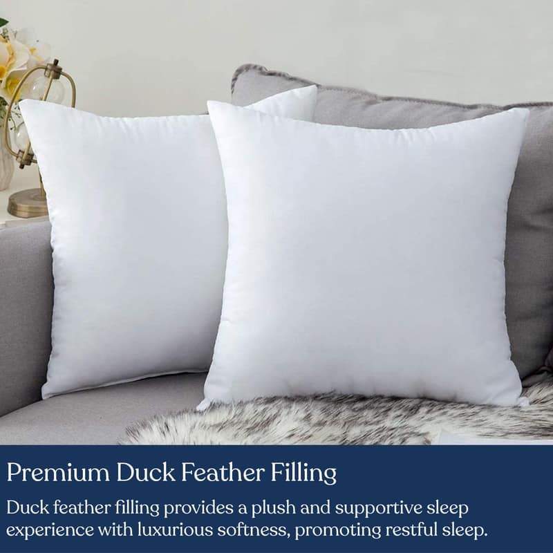 Delara Premium Organic Cotton Pillow Insert, 100% White Duck Feather Filling, Set of 2