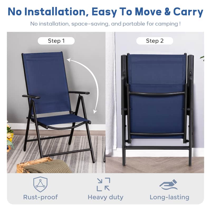 Outdoor 5/7-Piece Patio Dining Set, 7-positon Reclining Folding Sling Chair & E-Coating Metal Steel Table