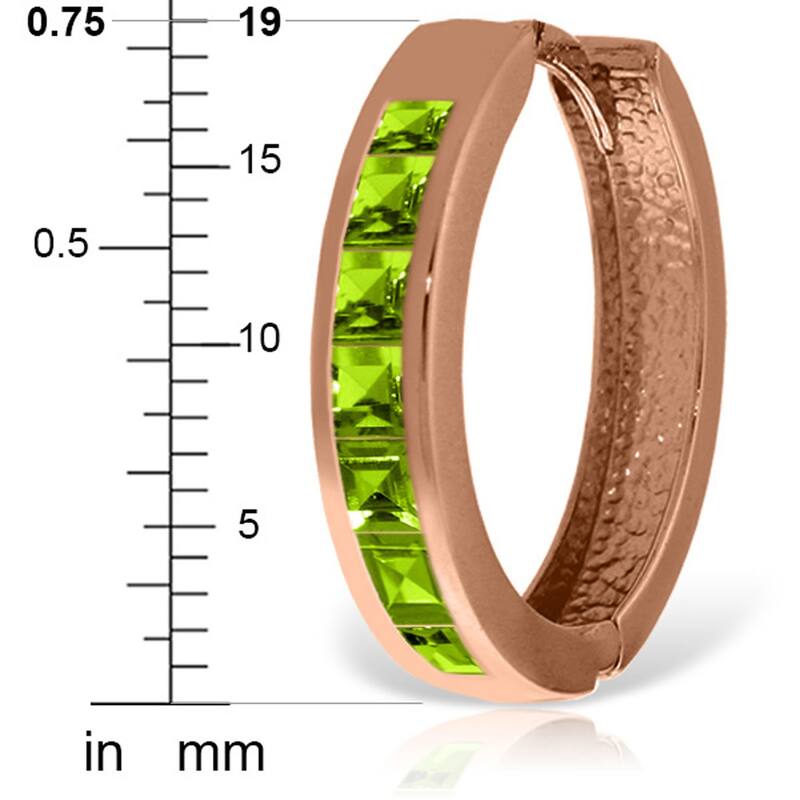 14K Solid Gold Hoop Huggie Gemstone Earrings w/ Natural Peridots