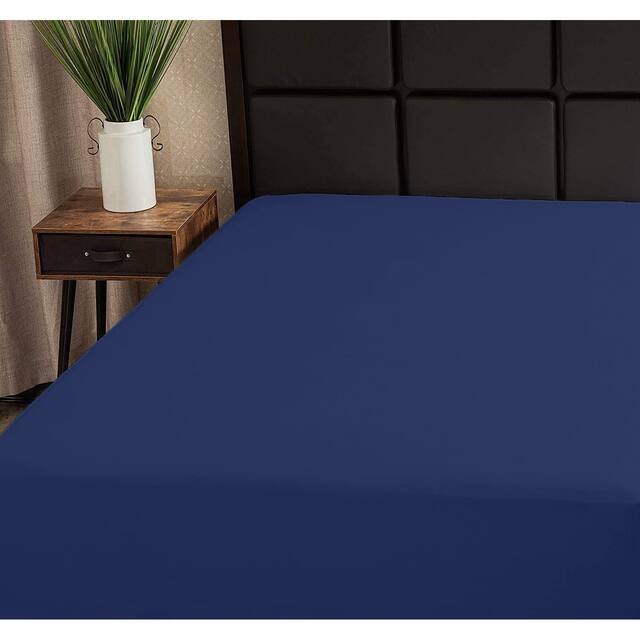 Superity Linen Cotton Fitted Bed Sheet - Queen - Navy
