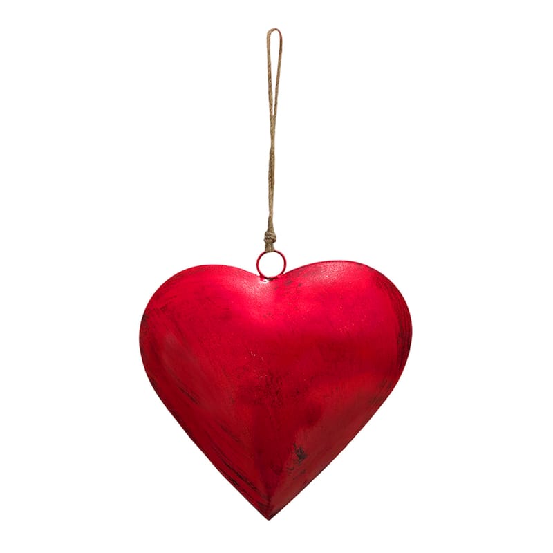 Myri Decorative Metal Heart Wall Decor Set of 3, Classic Red with Jute Hanging Rope, 12, 9.5, 7 Inches