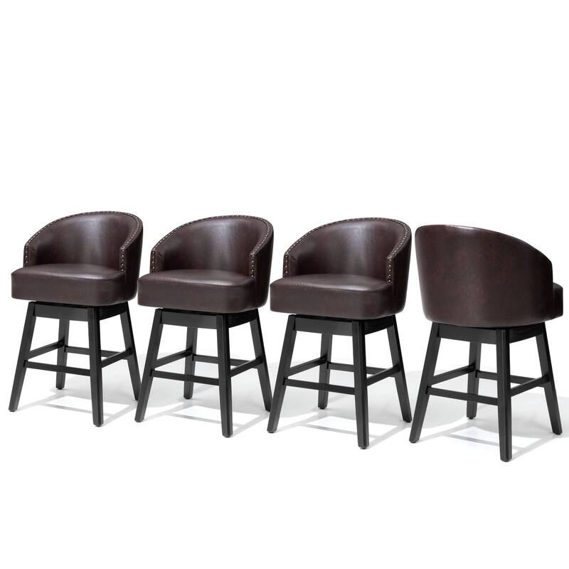 26.4"H Swivel Faux Leather Upholstered Solid Wood Counter Stools