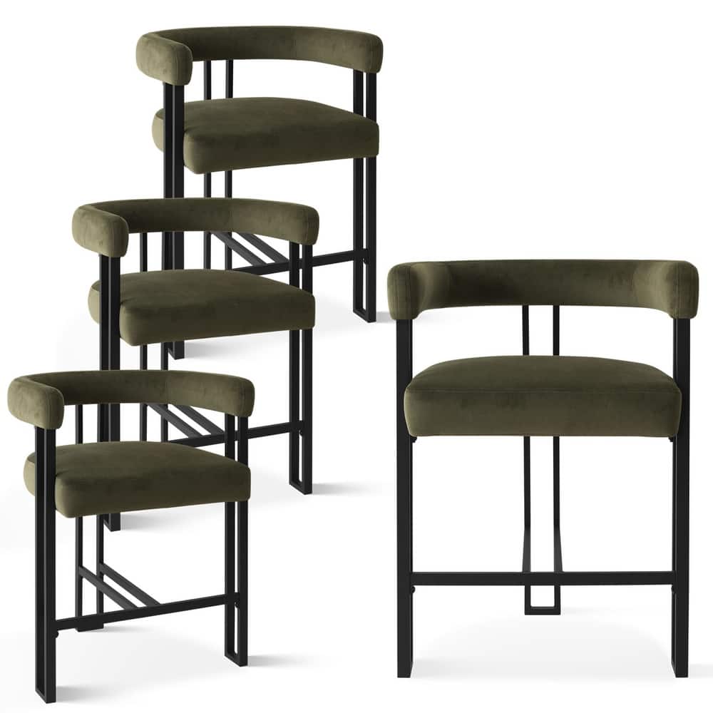 24" Seat Height Upholstered Velvet Solid back Counter Stool (Set of 4)