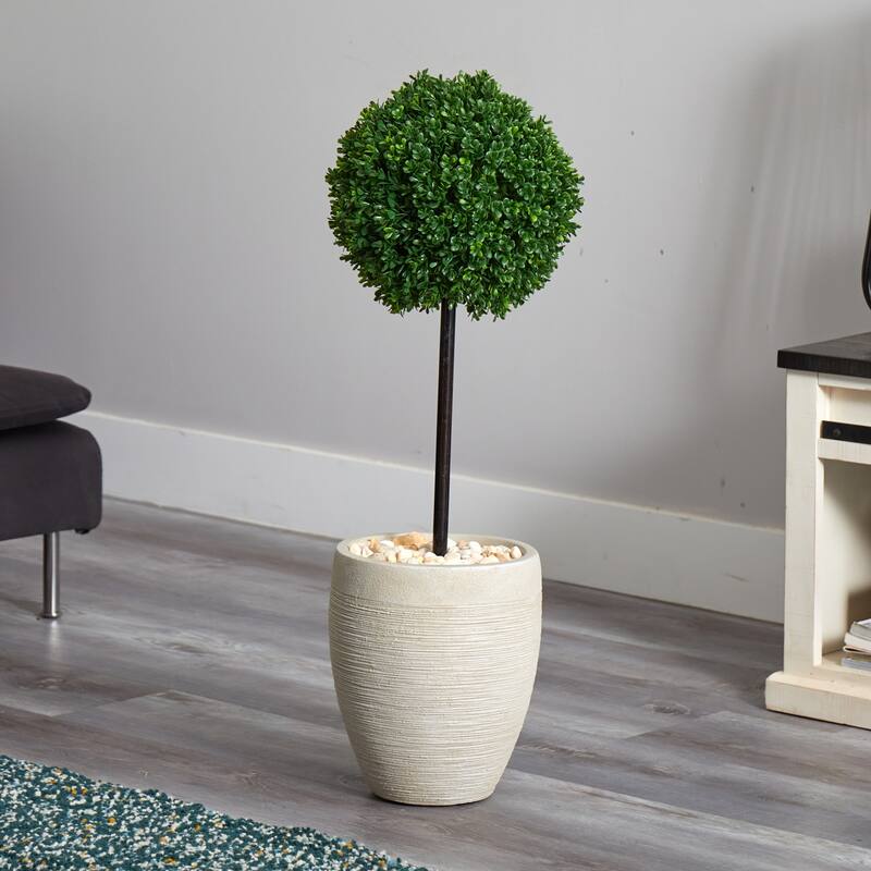 3ft Boxwood Ball Topiary Artificial Tree in Oval Planter with UV Resistant Lifelike Green Foliage for Home or Office