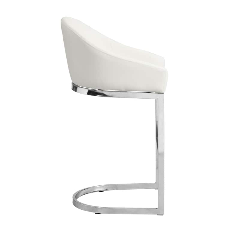 Curved Upholstered Backrest Counter Stool - 34.75" - White and Chrome