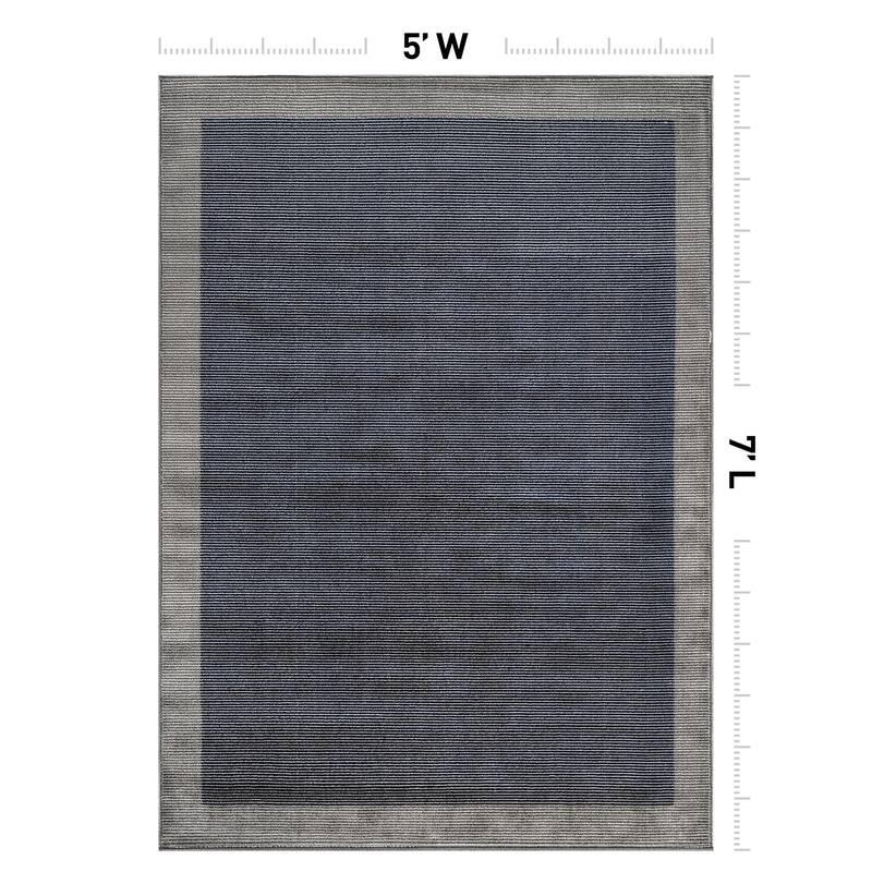 Modern Geometric Stripe Bordered Area Rug for Living Room, Bedroom, or Entryway - Low Pile Indoor Rug