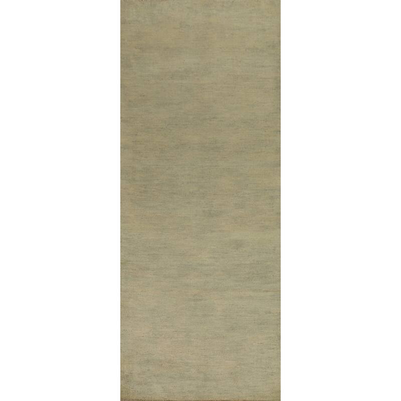 Hand Knotted Oriental 100% Wool Carpet Modern Modern Green Gabbeh Runner Rug - 9' 9'' X 2' 9''