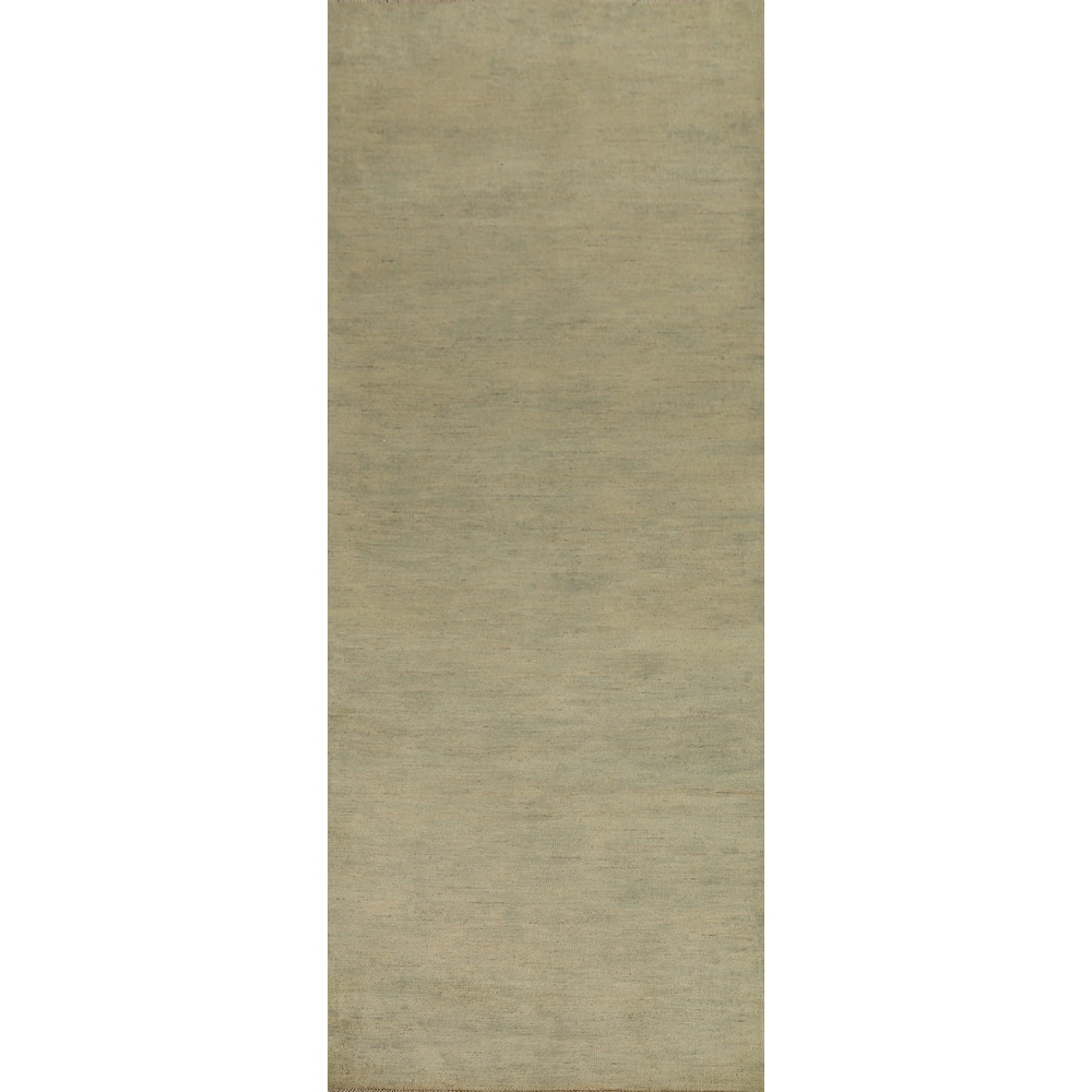 Hand Knotted Oriental 100% Wool Carpet Modern Modern Green Gabbeh Runner Rug - 9' 9'' X 2' 9''