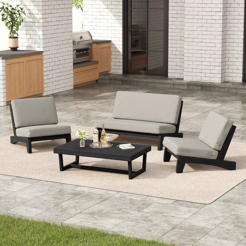 4 Set Outdoor Patio Teak Wood Club Chairs Loveseat with Coffee Table