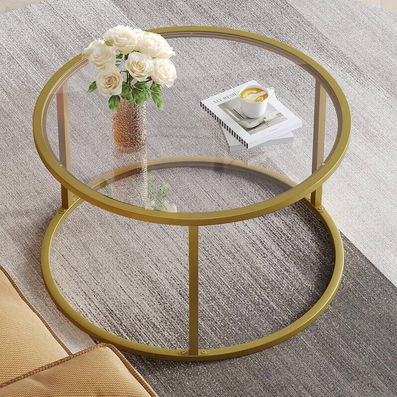 Round Coffee table Glass for Living Room Home Office, Sofa Side Table
