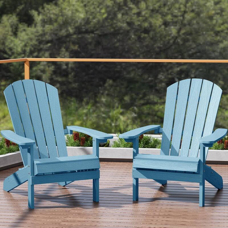 WINSOON All Weather HIPS Outdoor Plastic Adirondack Chairs Set of 2 - Baby Blue