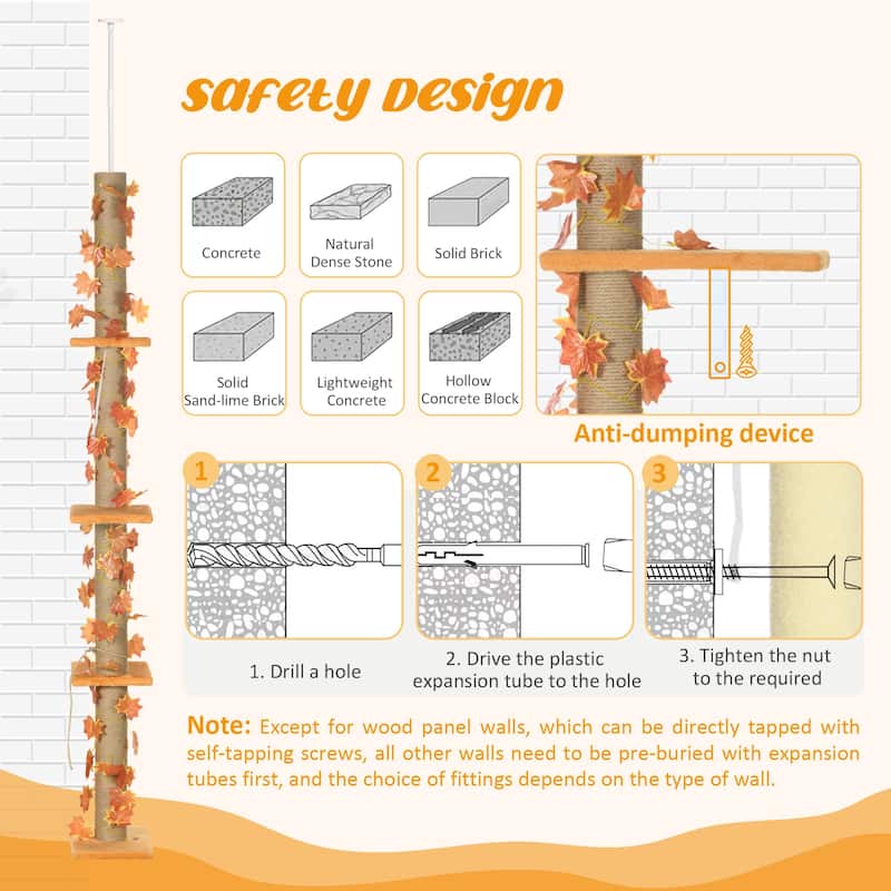 Pawhut Floor to Ceiling Cat Tree with Adjustable Height 80"- 95"