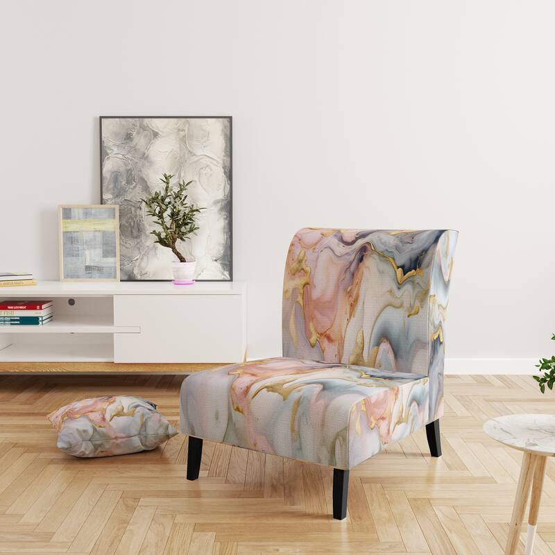Designart "Segment Layers of Marbled Rock" Upholstered Fractals Accent Chair and Arm Chair - Slipper Chair - Pink & Gold