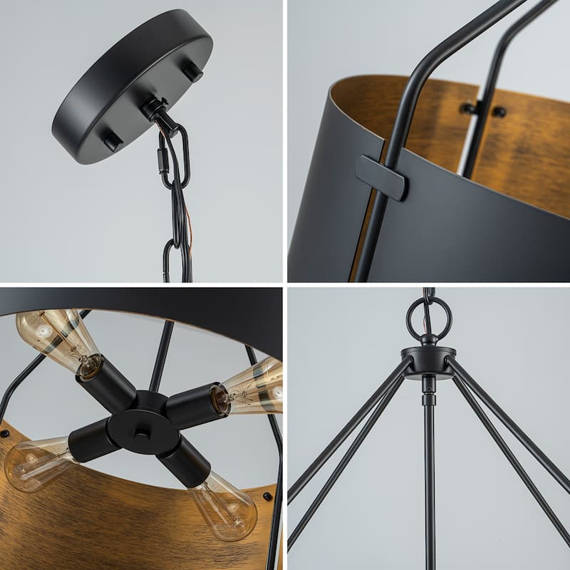 4-Light Modern Industrial Drum Pendant Light with Bronze Finish - W22.05"