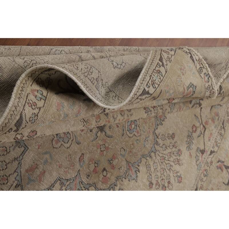 Floral Tabriz Persian Area Rug Hand-Knotted Beige Wool Carpet - 8'2"x 10'11"