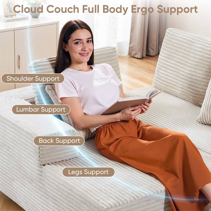 Oversized Loveseat Lounge Chaise with Cloud Plush Sofa Bed - Beige Color