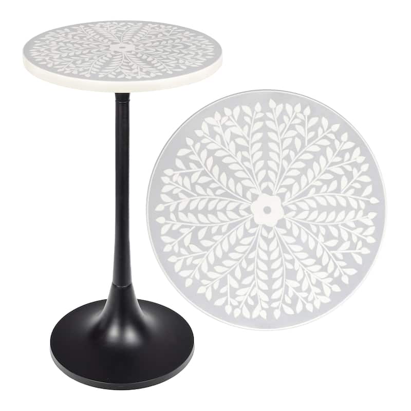 JONATHAN Y Miles 25" Modern Bohemian Metal/Resin Inlay Top End Table - Gray/White/Black