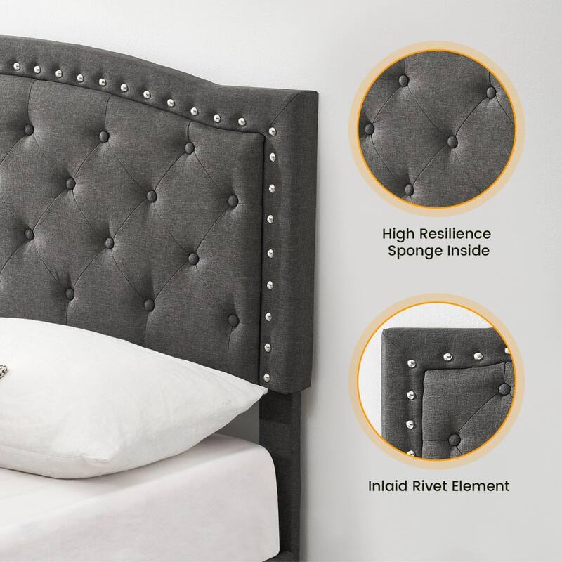 Bed Frame with Button Tufted Headboard