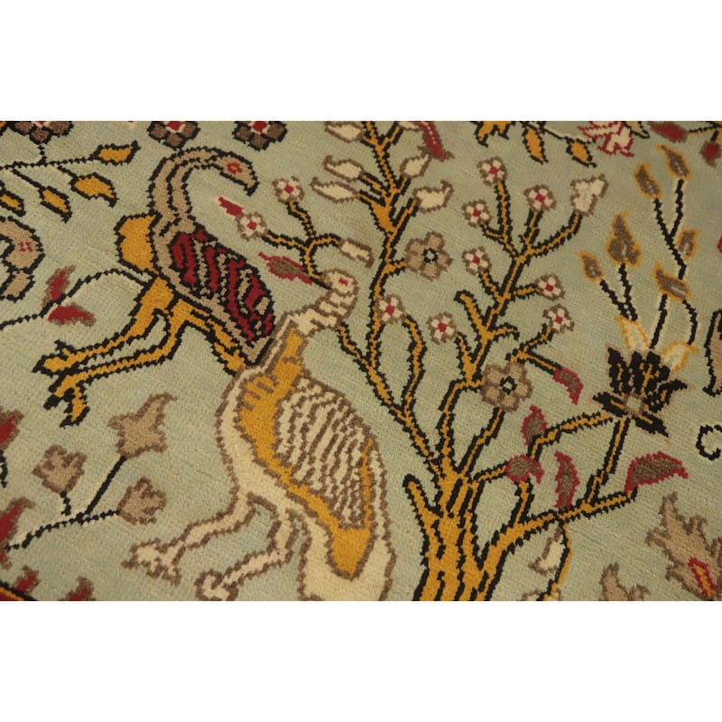 Hand-knotted Traditional Wool Green Floral Oriental Area Rug - 9' 8'' X 7' 9''