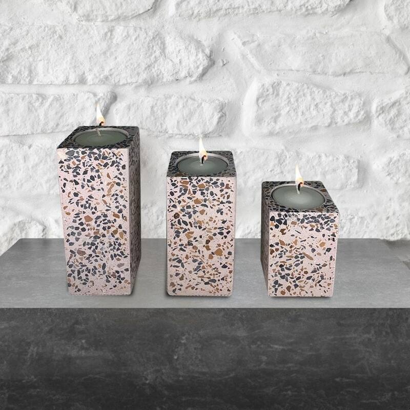 Pink Cement Tealight Candlestick Set of Three Modern Home Decor