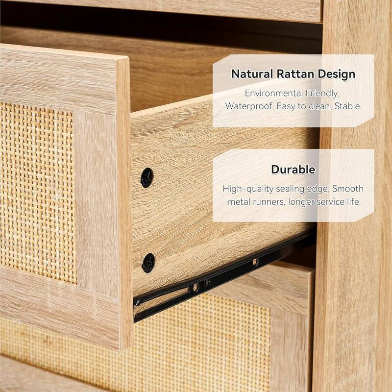 Rattan 6 Drawers Dresser, Double Dresser for Bedroom