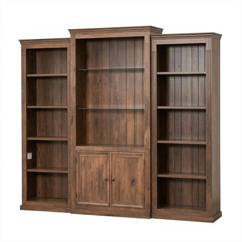 Farmhouse 3-Piece 78.75"Tall Bookcase Cabinet with and 4-Tier Display Shelf Adjustable LED Lighting