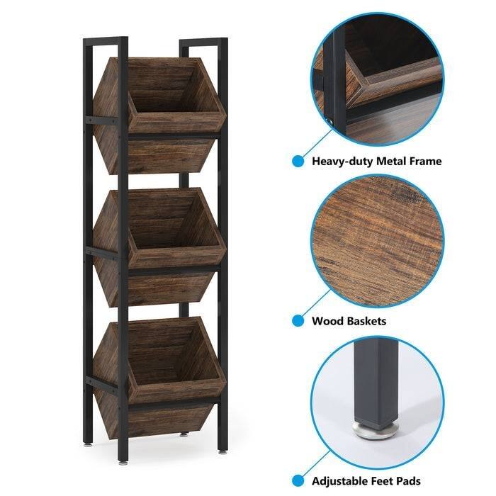 Metal Wine Rack 3-Bin Industrial Wine Bottle Stand Storage Shelf - 11.81''D x 14.56''W x 51.18''H