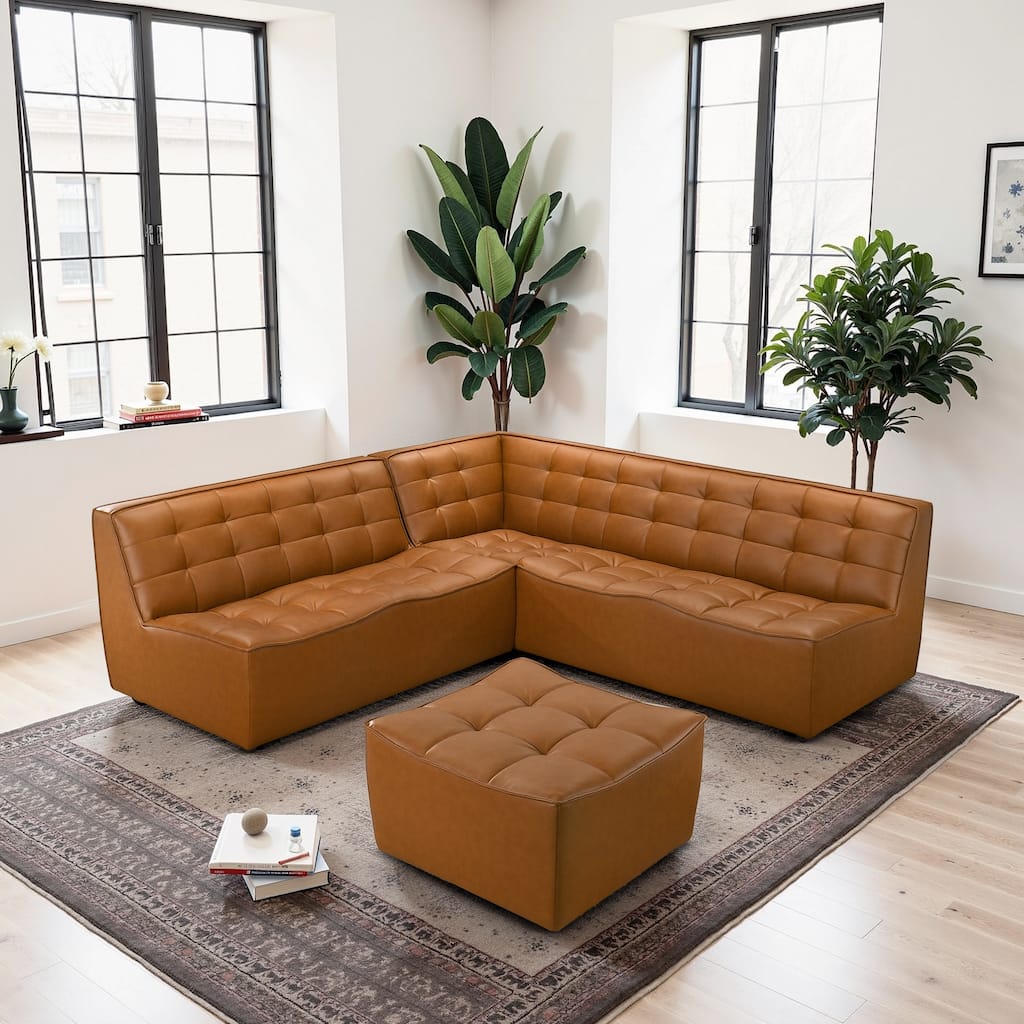 Lavendy Luxurious Mid-Century Modern Corner Sofa & Ottoman