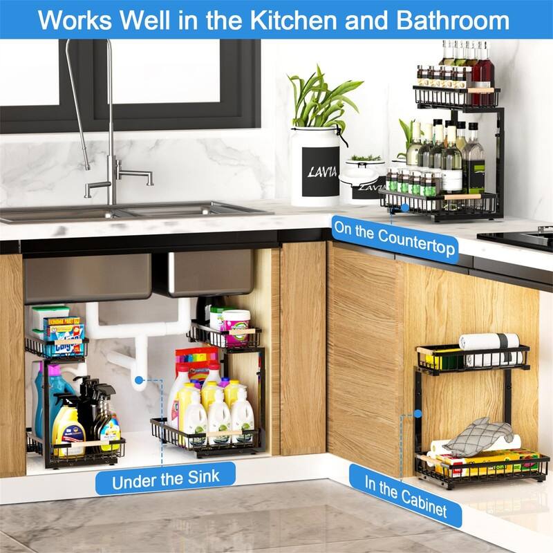 Pull Out Cabinet Organizer - ‎11.4"D x 15.55"W x 13.6"H