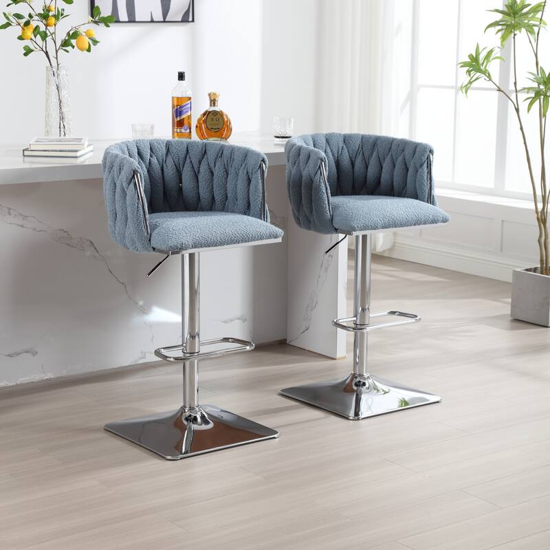 Vintage Bar Stools with Back and Footrest Counter Height Dining Chairs 2PC/SET - Light Blue
