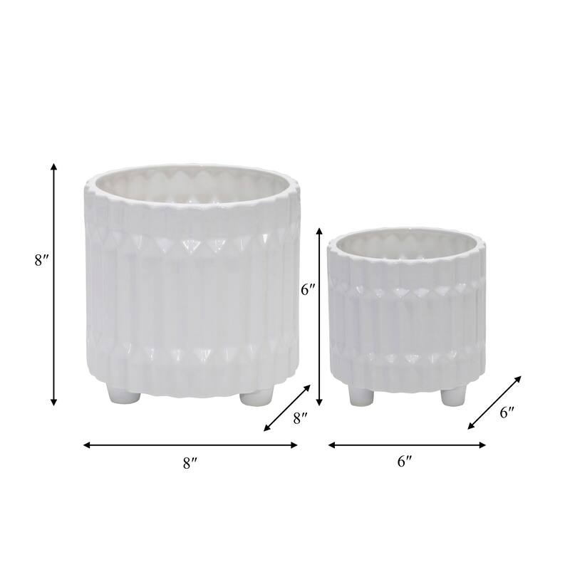 Sagebrook Home Indoor Outdoor Ceramic Textured Footed Planters Set of 2
