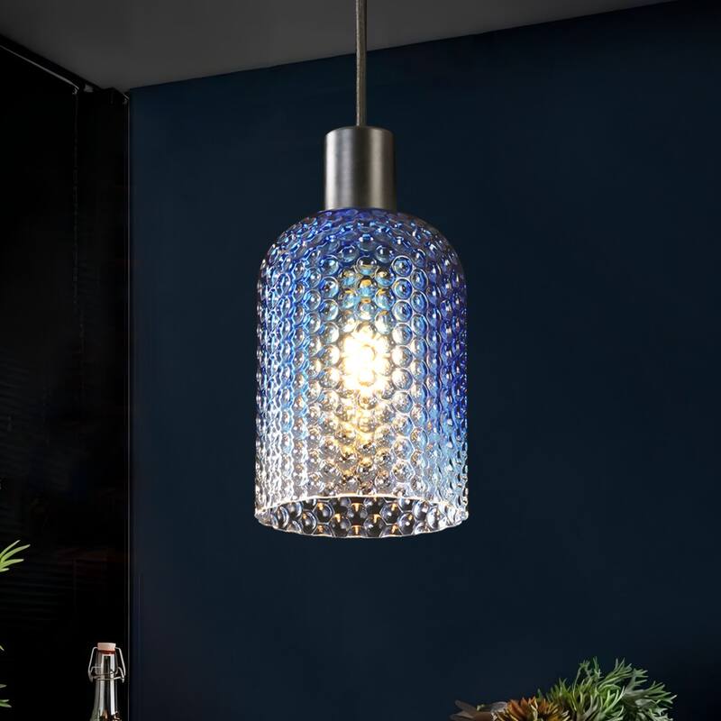 1/3-Light Modern Glam Bell-Shaped Adjustable Island Pendant Light with Clear/Blue/Amber Textured Glass - Blue