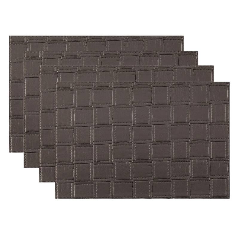 HomeRoots 18" Set of Four Espresso Basketweave Faux Leather Placemats - 18.00 in. x 12.00 in. x 0.01 in.