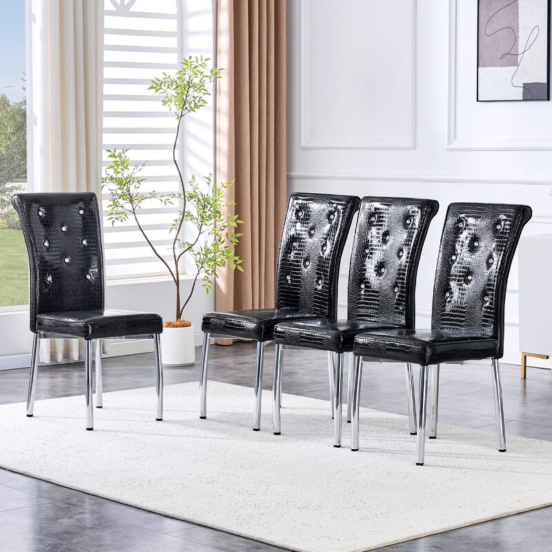 Set of 2 Retro alligator skin Upholstered dining chairs,with Crystal buckle design and Faux Leather design, metal legs
