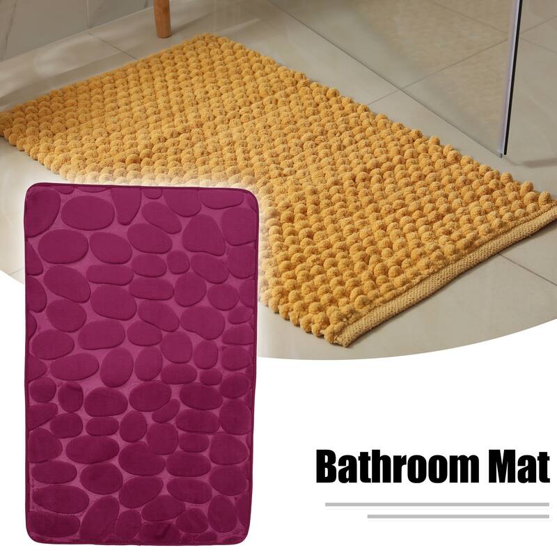 Cobblestone Pattern Bathroom Rugs, Polyester Bath Mat, Machine Washable 80x50cm - Wine Red