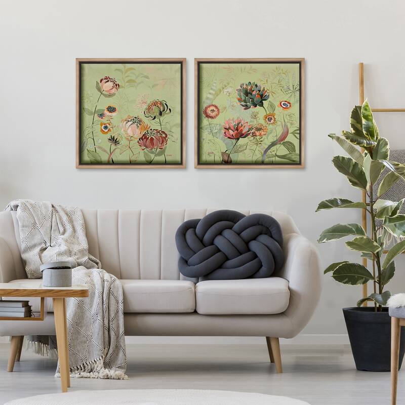 Stupell Chrysanthemums on Olive Green Framed Floater Canvas Wall Art Design By Dusza (Set of 2)