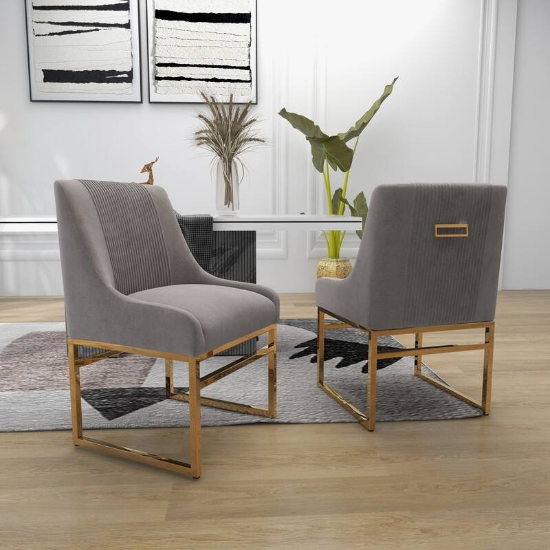 SEYNAR Contempoary Velvet Dining Chair with Metal Frame Legs, set of 2 - Grey