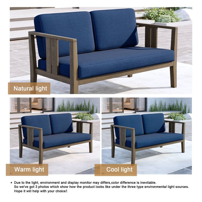 Outdoor Teak Solid Wood Patio Furniture Set Loveseat Armchair Table Collection