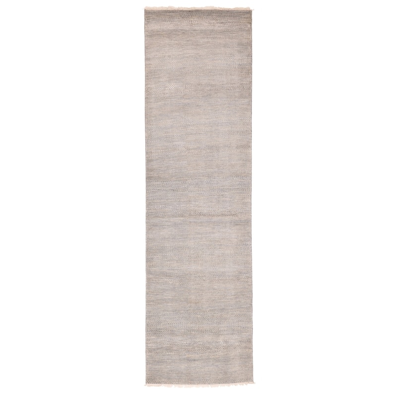 ECARPETGALLERY Hand-knotted Finest Silk Shadow Light Denim Blue Viscose, Wool Rug - 3'0 x 11'0