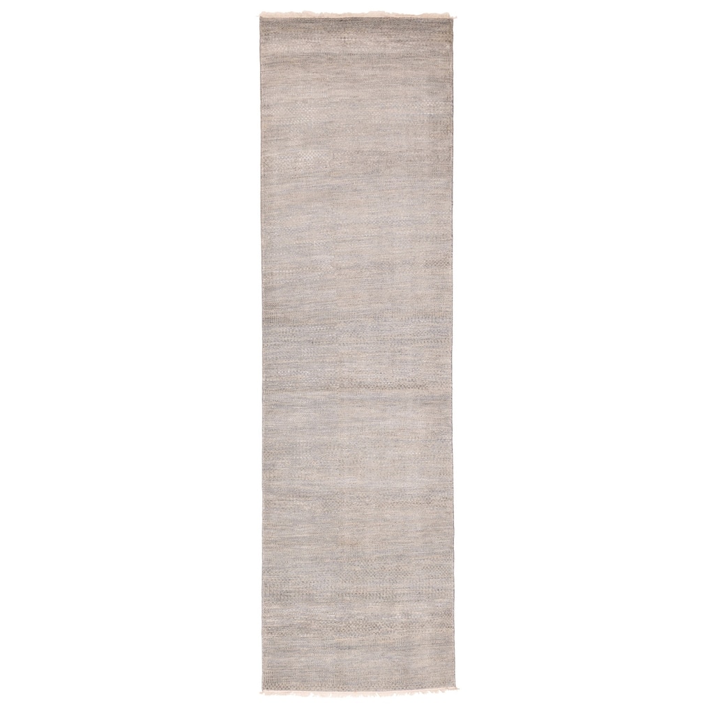 ECARPETGALLERY Hand-knotted Finest Silk Shadow Light Denim Blue Viscose, Wool Rug - 3'0 x 11'0