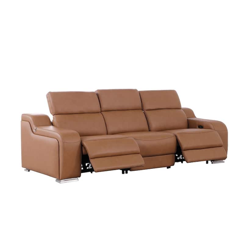 HomeRoots 103" Chestnut Italian Leather Reclining USB Sofa