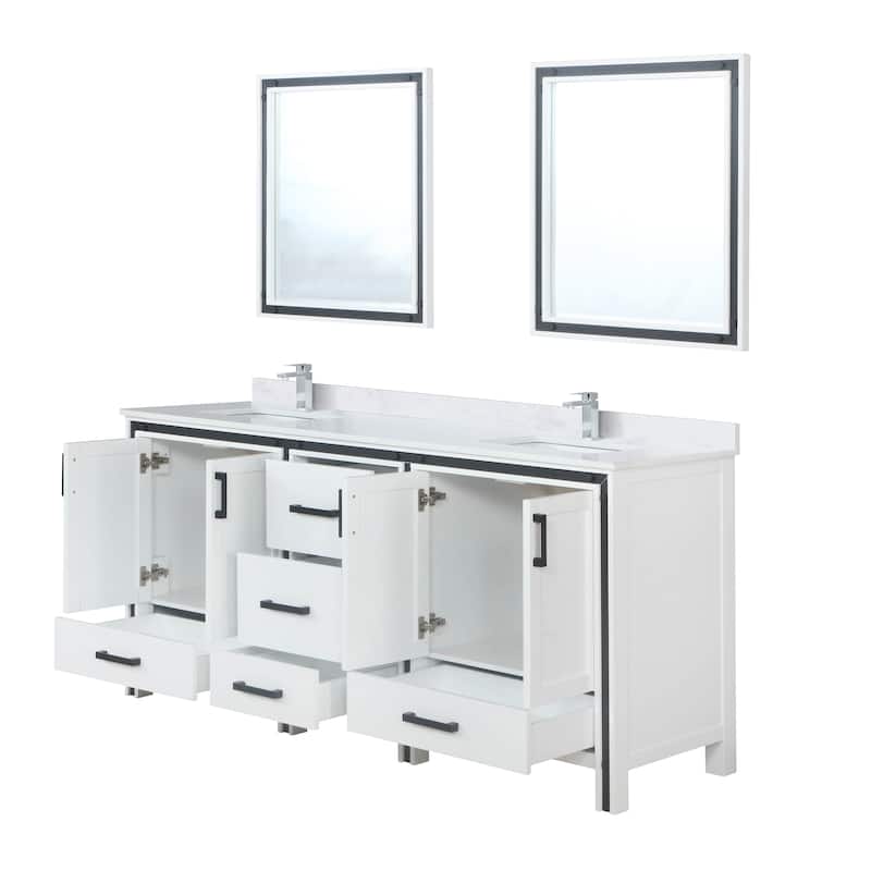 Ziva 72 in W x 22 in D White Double Bath Vanity, White Quartz Top, Faucet Set and 30 in Mirrors