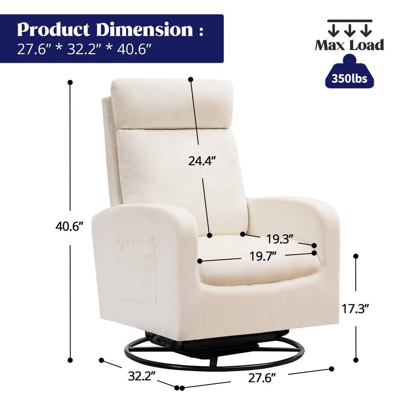 HOMYKA Swivel Glider Rocker Accent Chair for Nursery with Side Pocket
