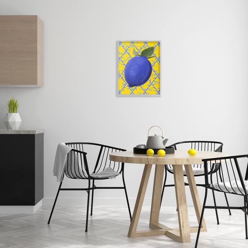 Stupell Blue Lemon over Yellow Framed Giclee Art Design By Matthew Piotrowicz